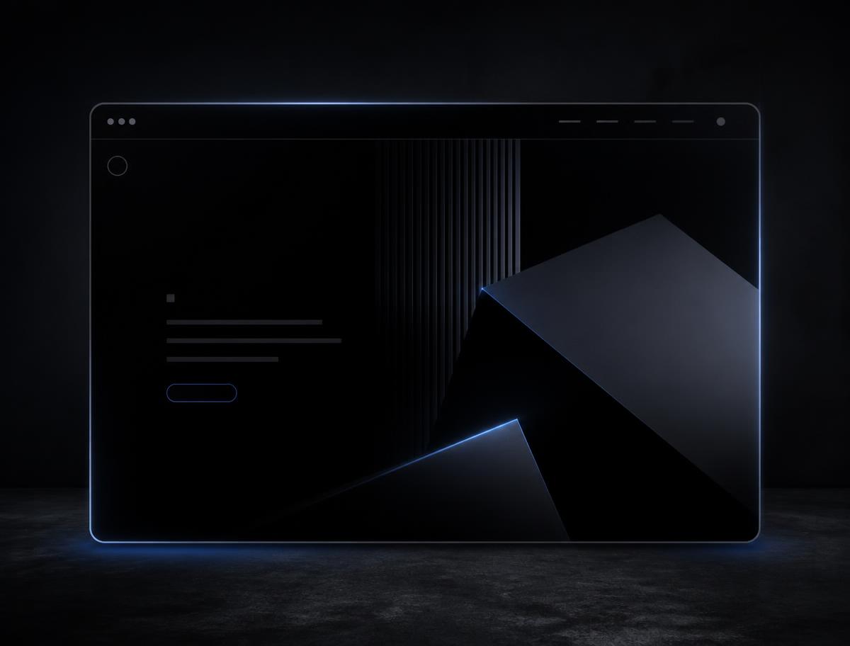 Minimal dark brand website mockup concept